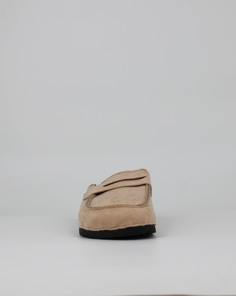 Sabot Modello Mocassino Scamosciato con Interno in Pelliccia ed Effetto Sughero -  Beige