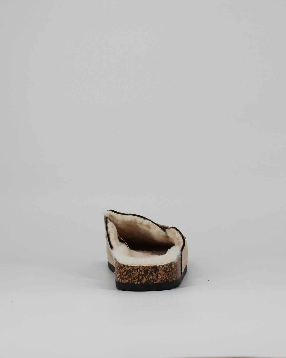 Sabot Modello Mocassino Scamosciato con Interno in Pelliccia ed Effetto Sughero -  Beige