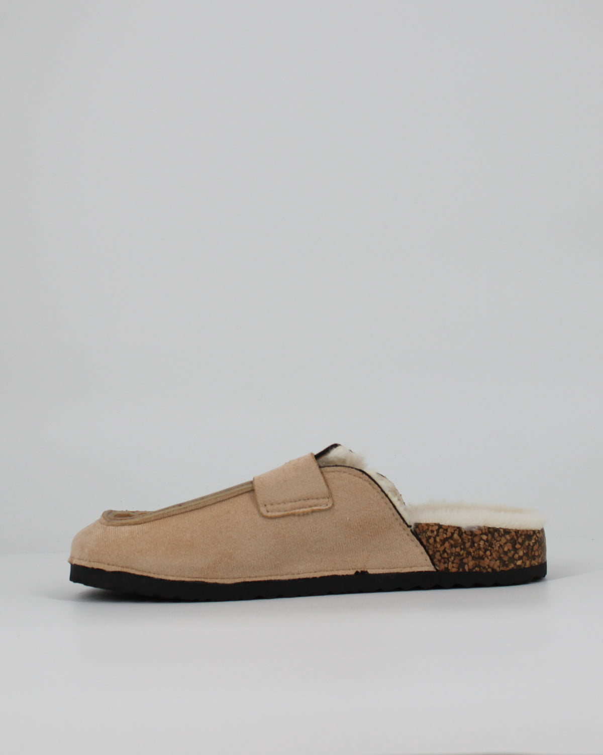 Sabot Modello Mocassino Scamosciato con Interno in Pelliccia ed Effetto Sughero -  Beige