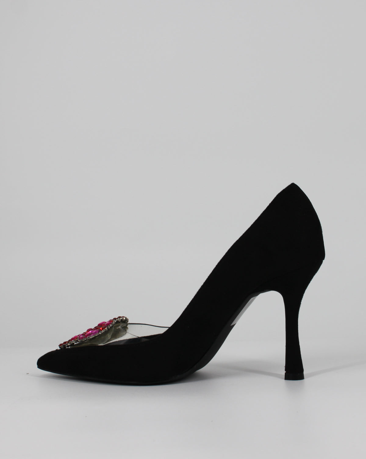 Décolleté Luxury in Camoscio  con Cuore di Cristalli - Nero