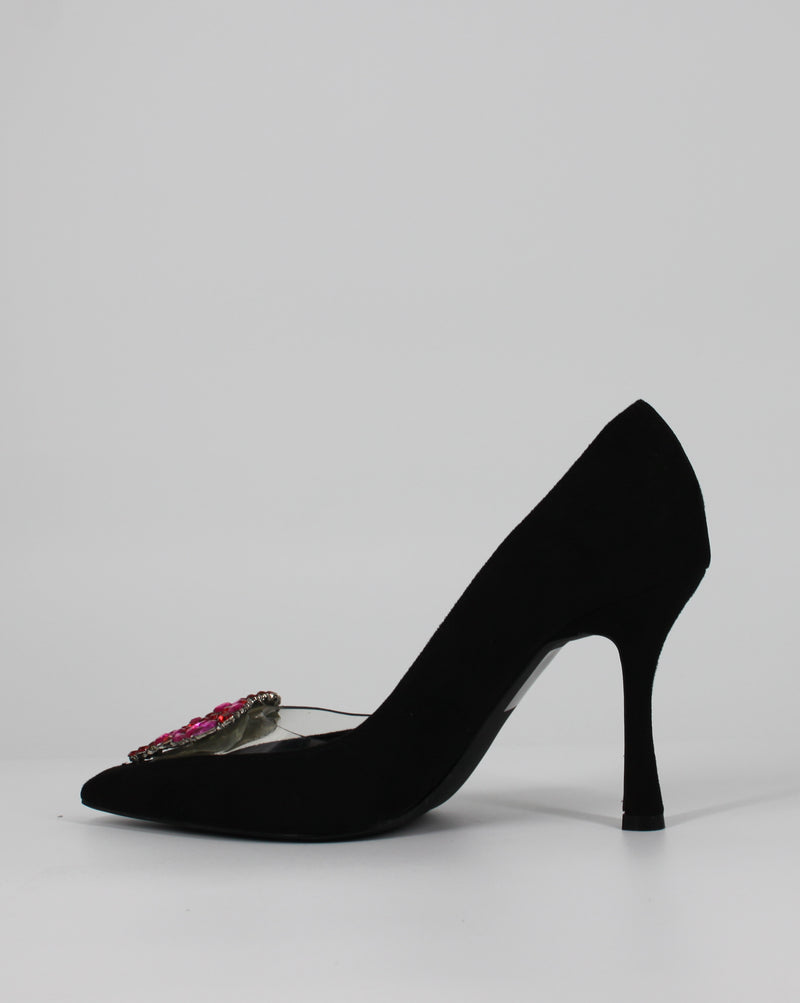 Décolleté Luxury in Camoscio  con Cuore di Cristalli - Nero