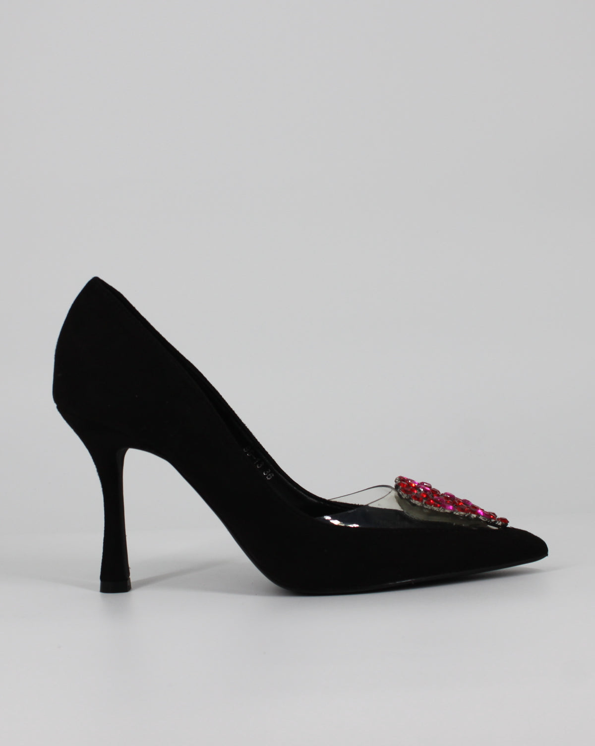 Décolleté Luxury in Camoscio  con Cuore di Cristalli - Nero