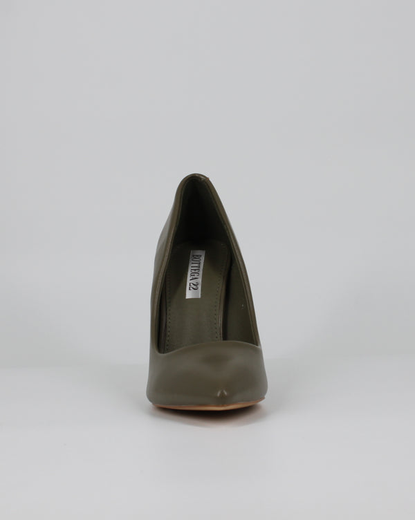 Décolleté Classica in ecopelle  con Tacco a Stiletto - Verde Oliva