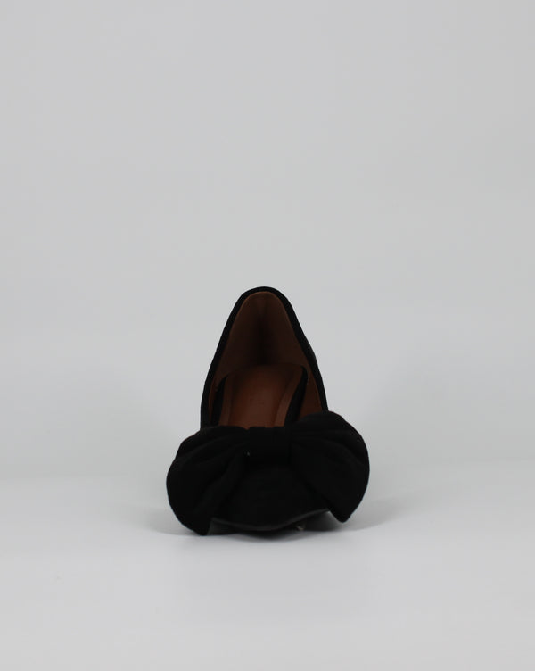 Décolleté a Punta in Camoscio  con Maxi Fiocco - Nero
