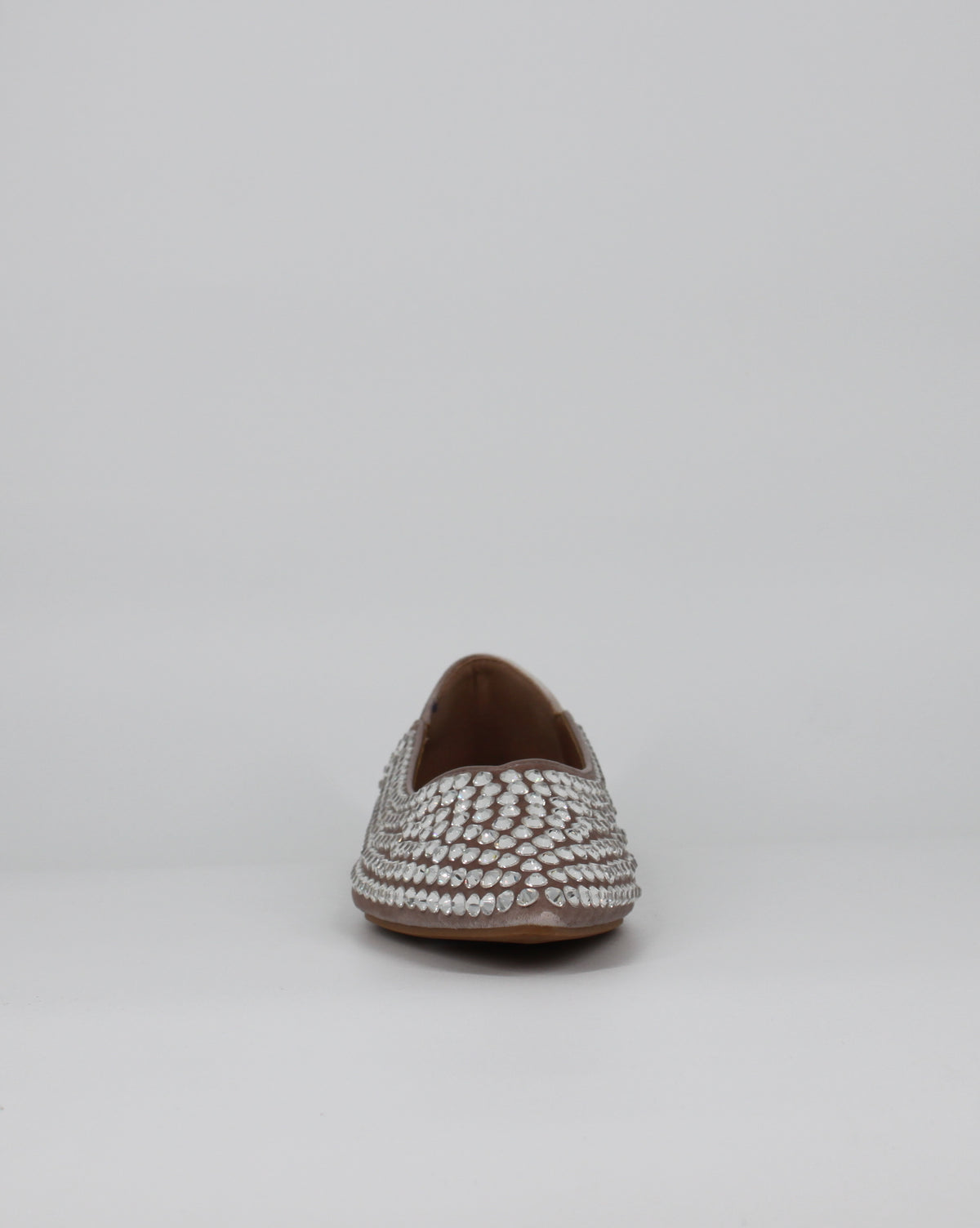 Ballerine a Punta con Strass in Velluto -  Beige