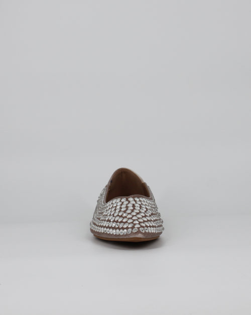 Ballerine a Punta con Strass in Velluto -  Beige