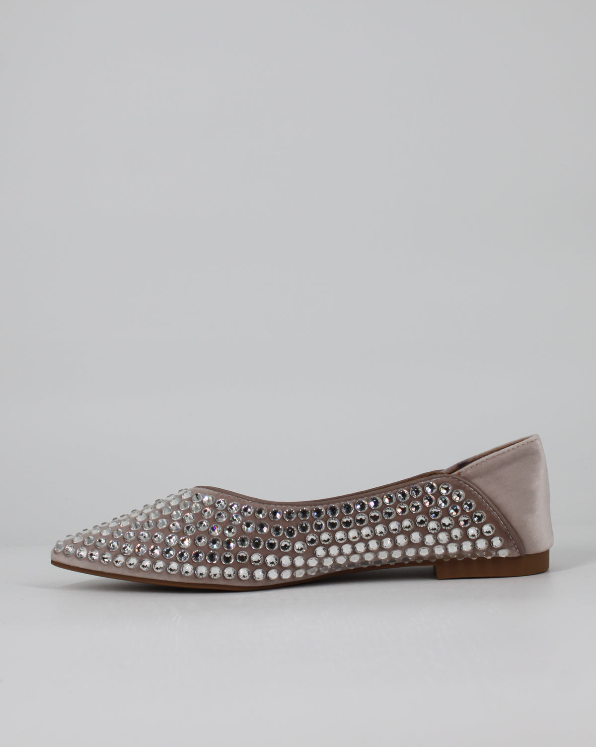 Ballerine a Punta con Strass in Velluto -  Beige