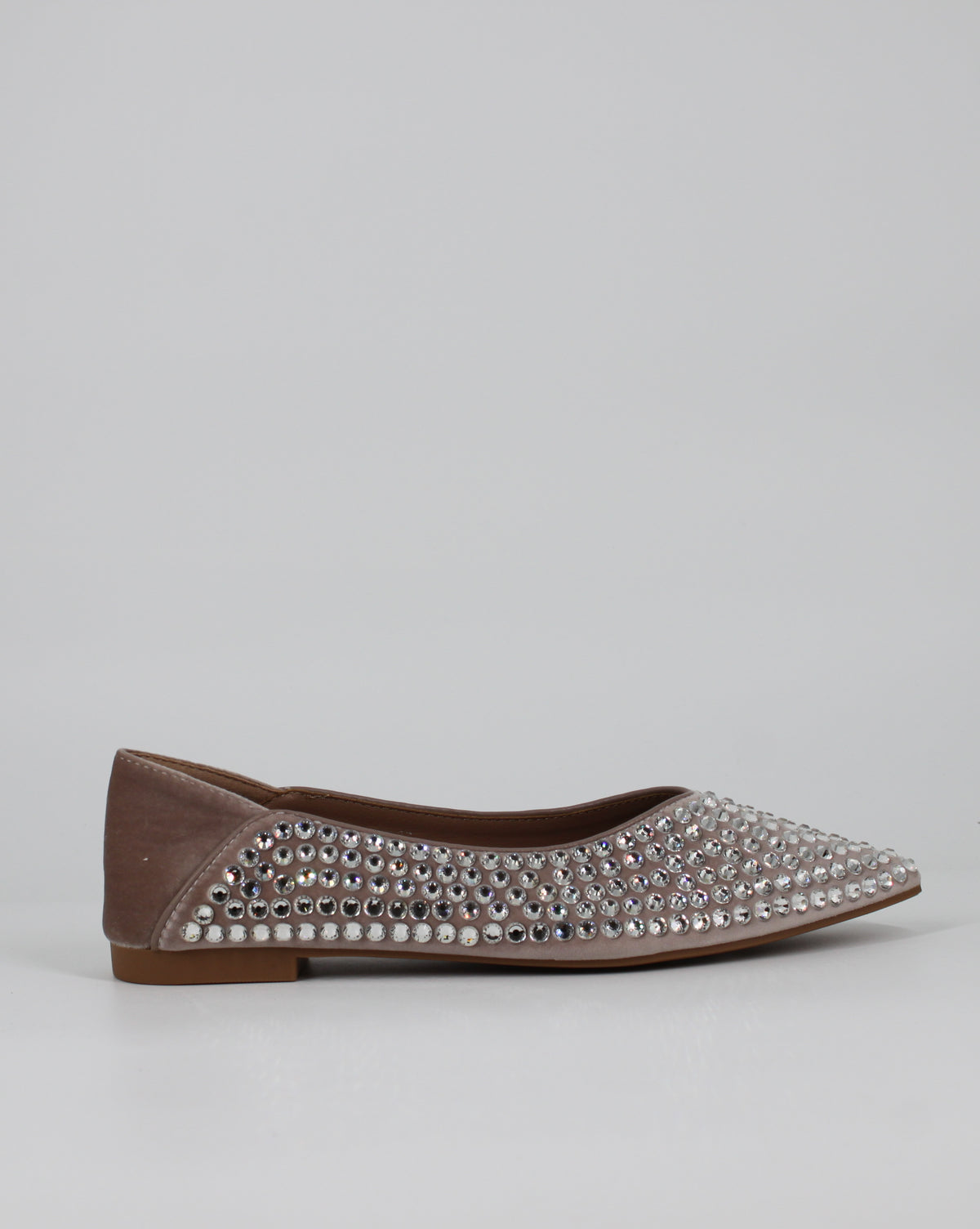 Ballerine a Punta con Strass in Velluto -  Beige