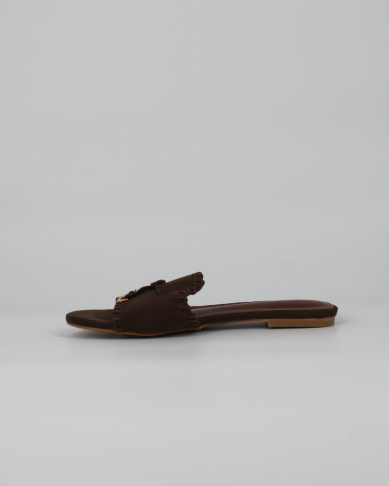 Sandalo flat in camoscio - Marrone