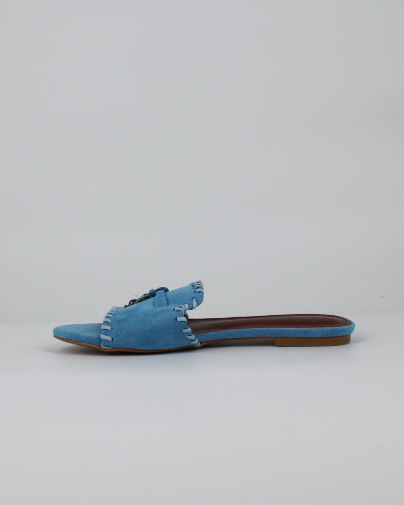 Sandalo flat in camoscio -Blue