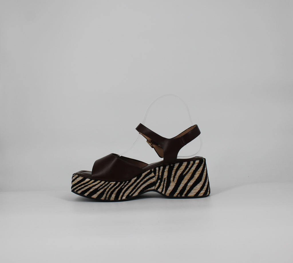 Sandali Platform  con Suola Zebrata- Marrone