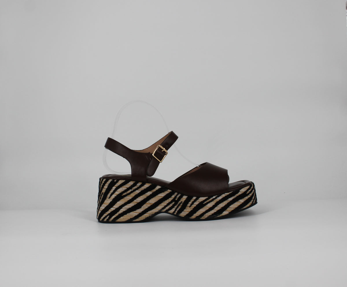 Sandali Platform  con Suola Zebrata- Marrone