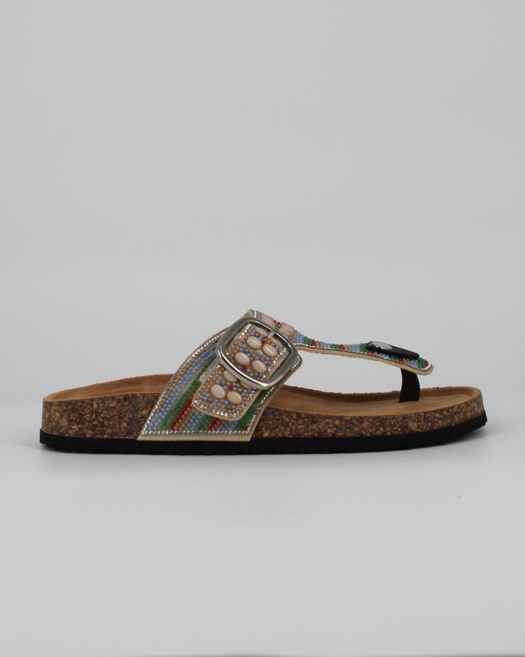 Sandali Infradito Bio con Perline e Strass - Beige Multicolor