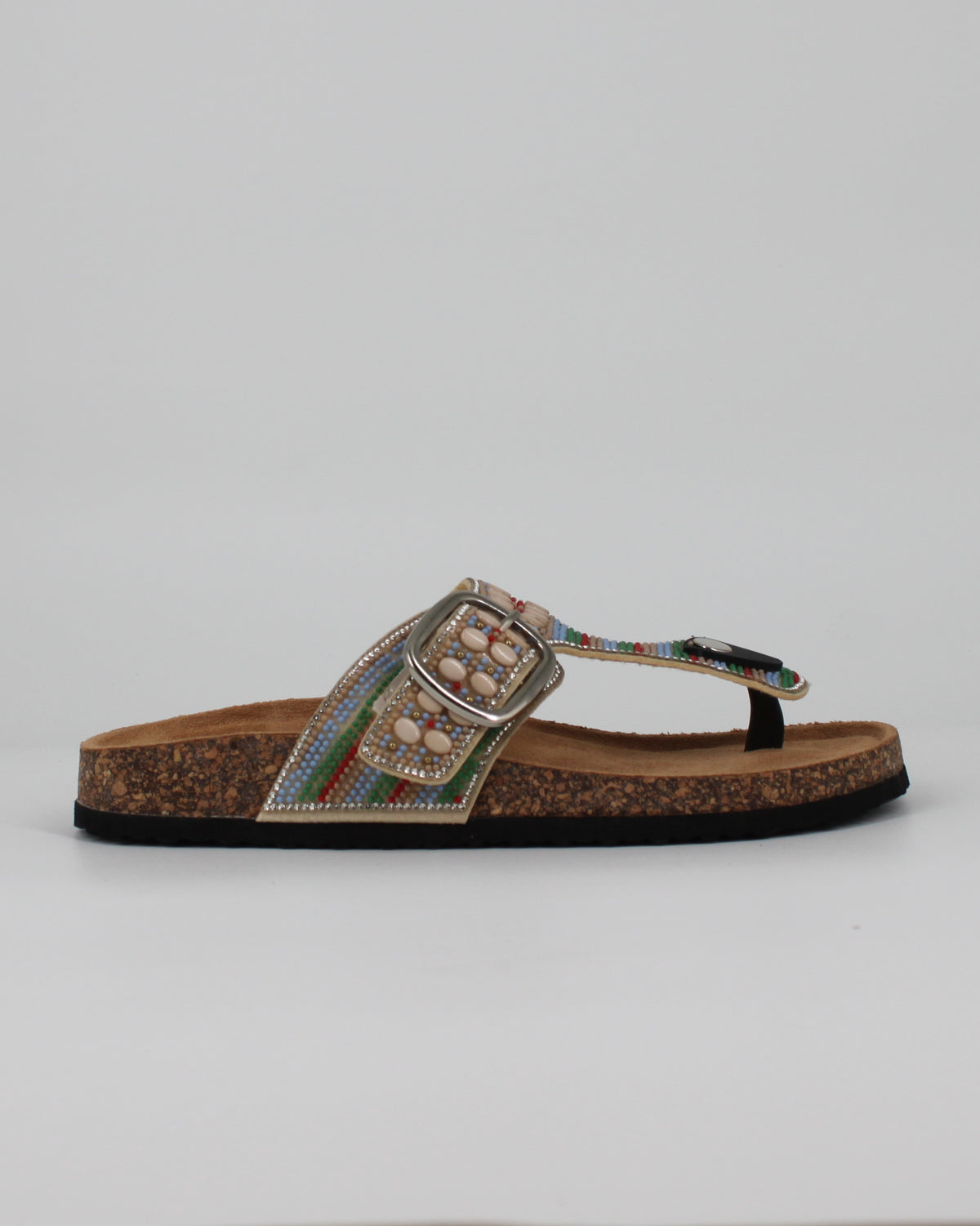 Sandali Infradito Bio con Perline e Strass - Beige Multicolor
