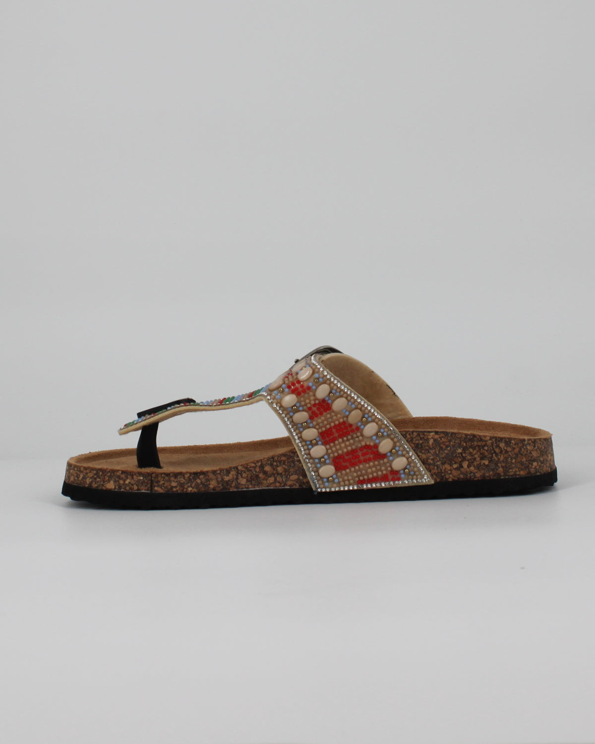 Sandali Infradito Bio con Perline e Strass - Beige Multicolor
