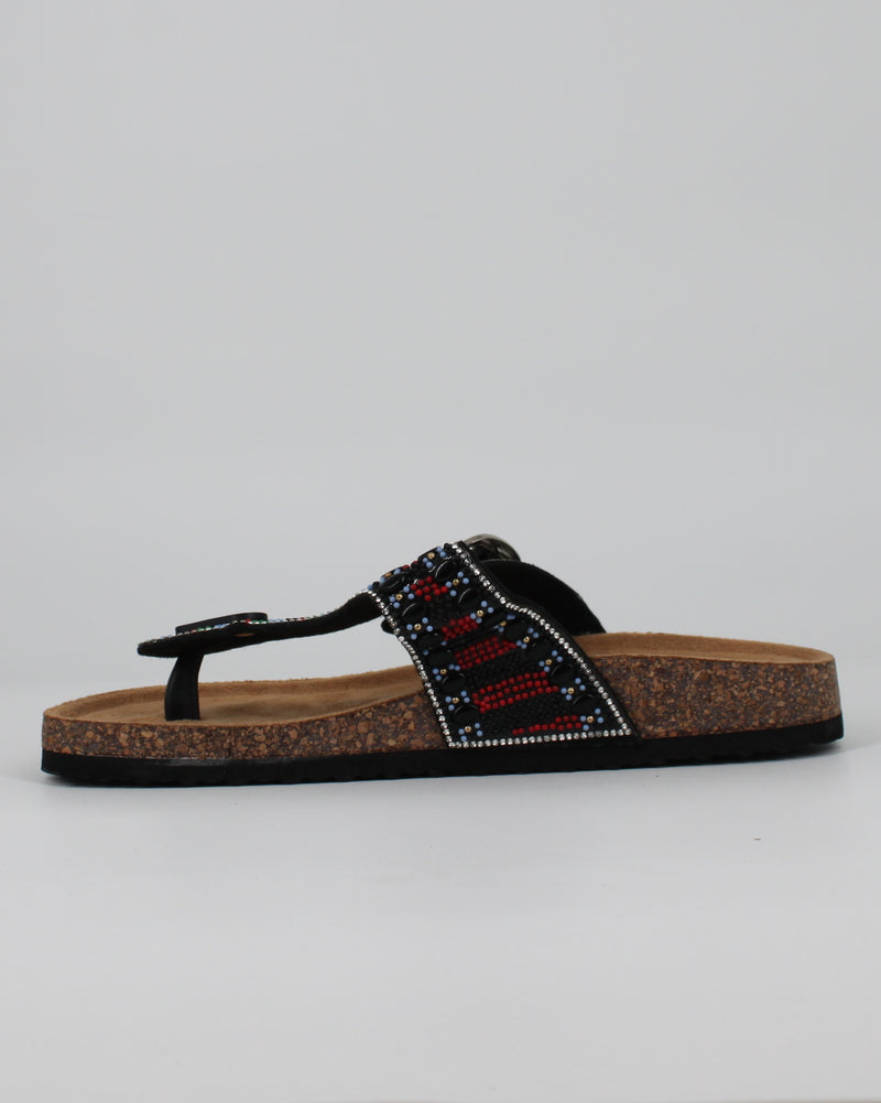 Sandali Infradito Bio con Perline e Strass – Nero