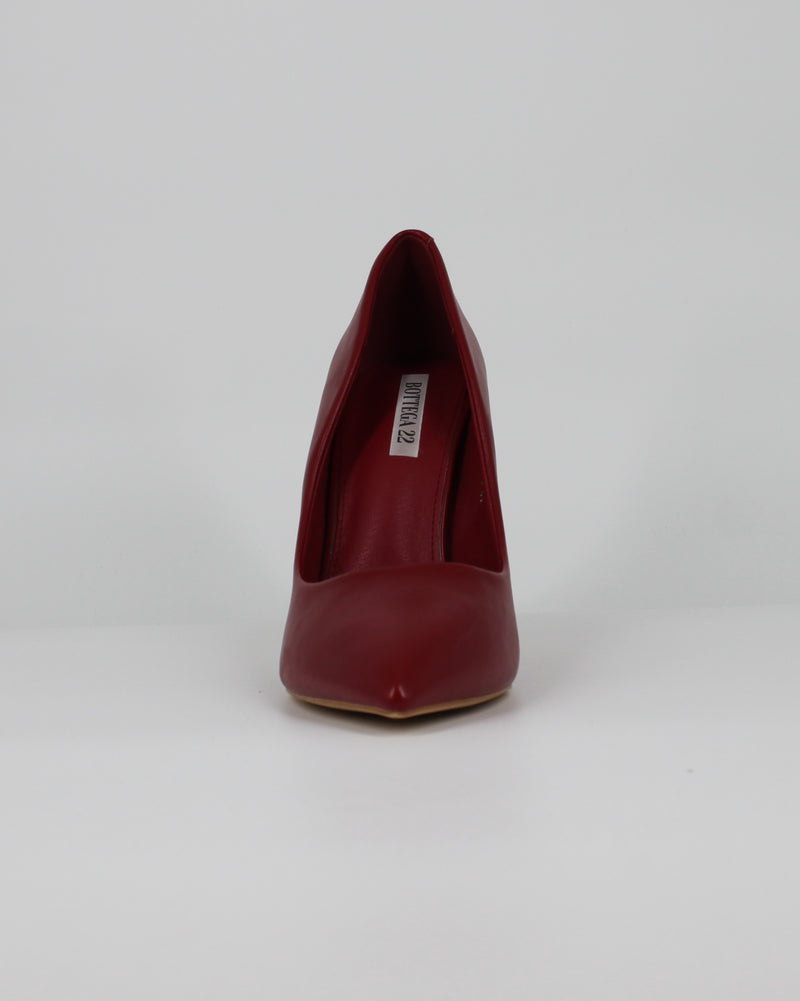 Décolleté a Punta in Similpelle con Tacco Alto – Rosso Scuro