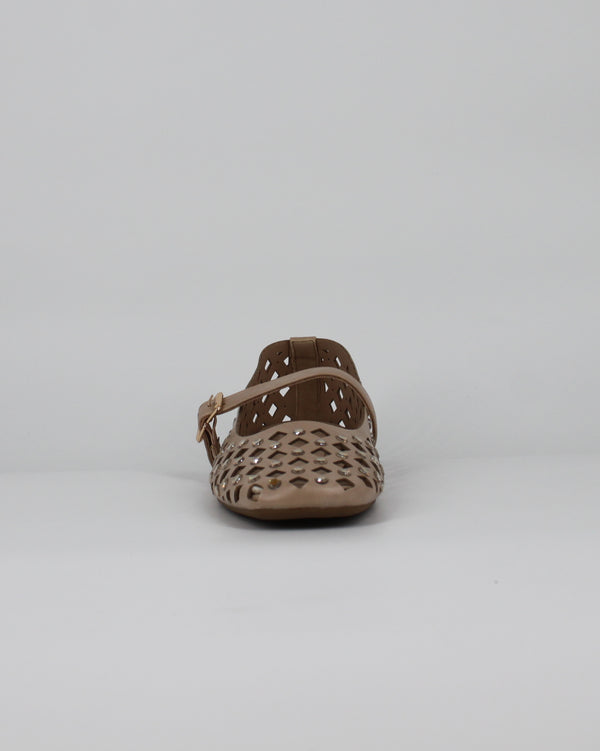 Ballerine Basse con Borchie e Strass – Beige