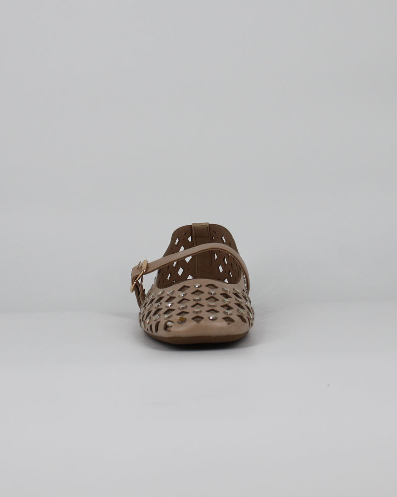 Ballerine Basse con Borchie e Strass – Beige