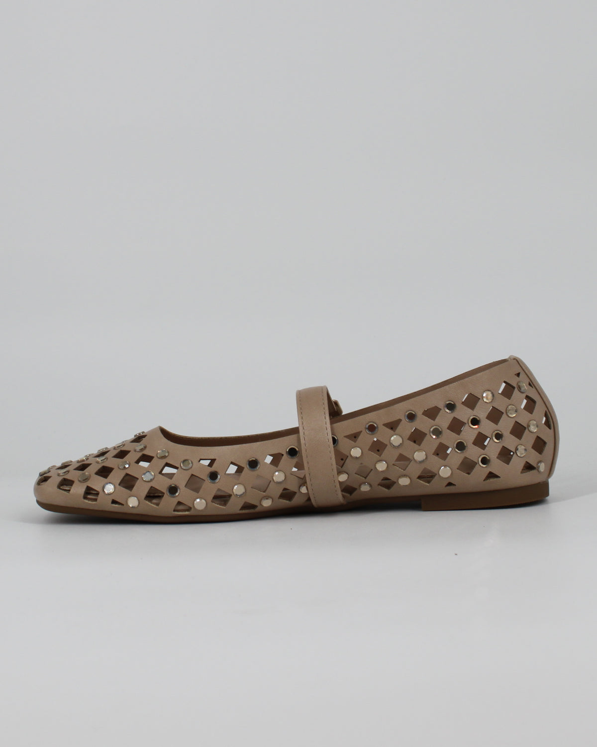 Ballerine Basse con Borchie e Strass – Beige