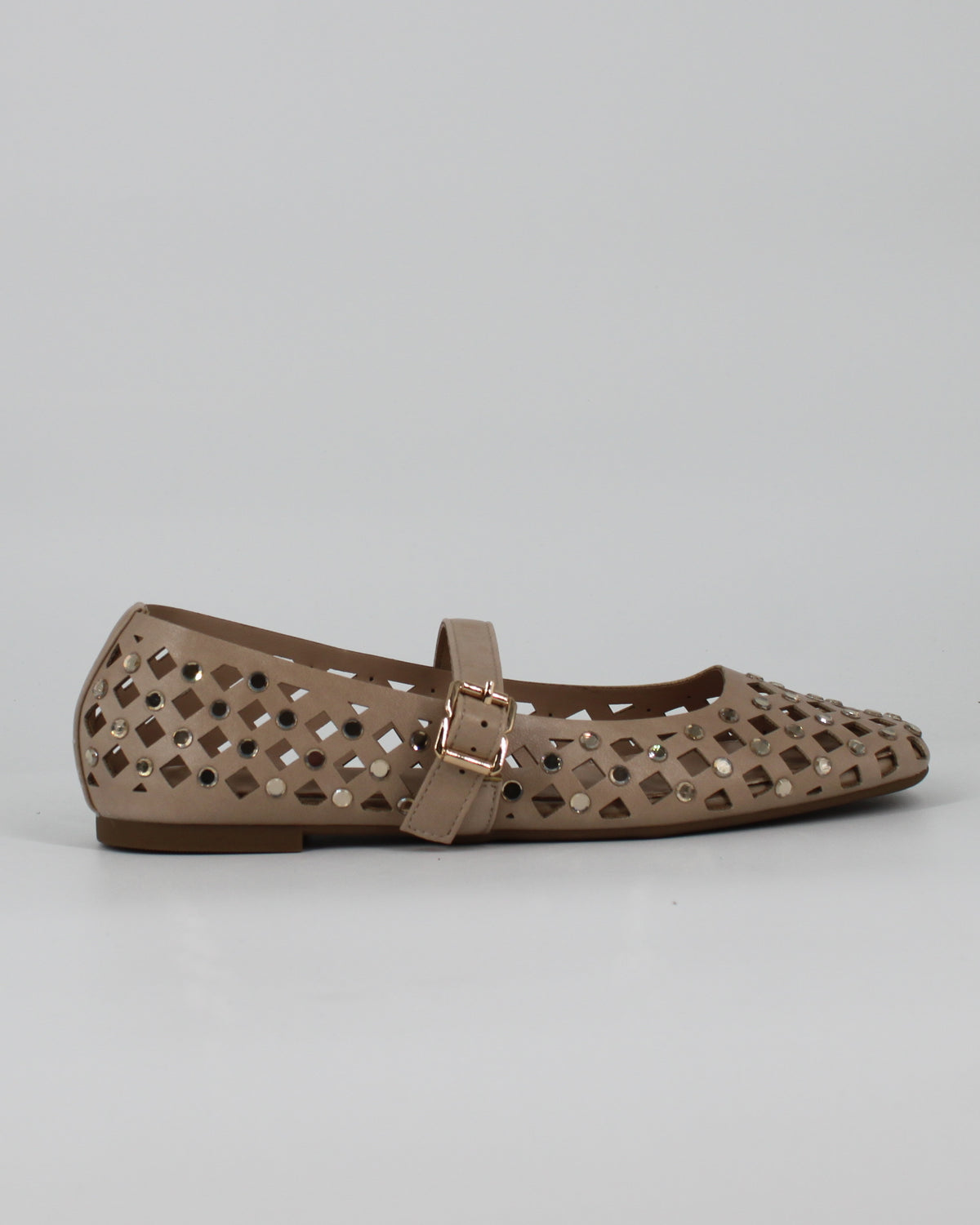 Ballerine Basse con Borchie e Strass – Beige