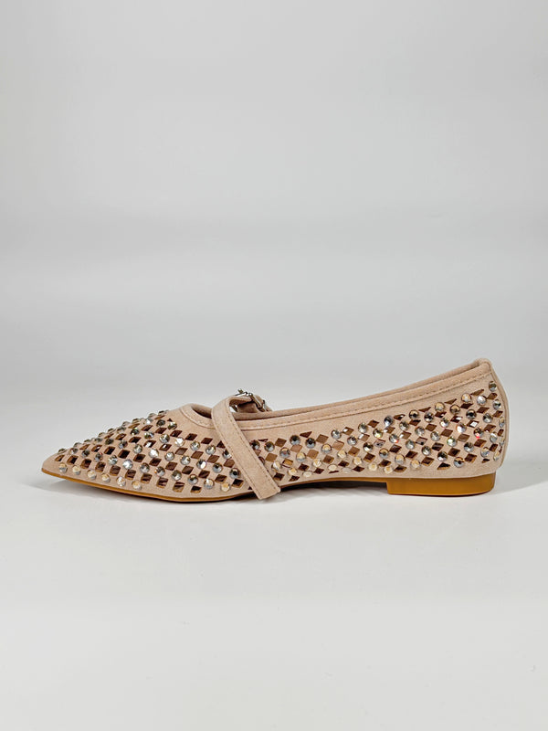 Ballerina a Punta traforata con brillantini - Beige