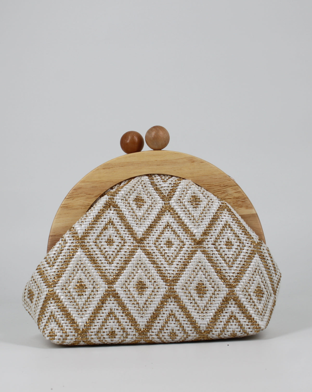Clutch Etnica in Tessuto Intrecciato con Montatura in Legno