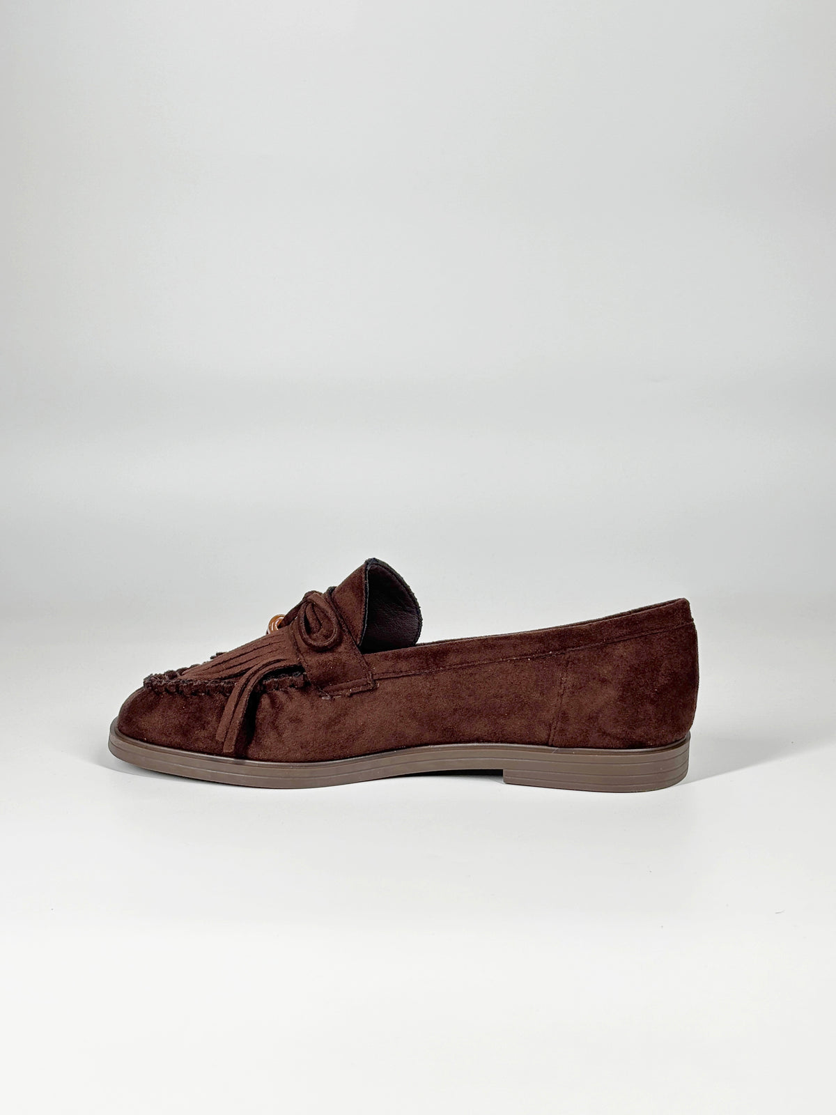 Mocassino in Suede con Frange e Perline - Testa di Moro