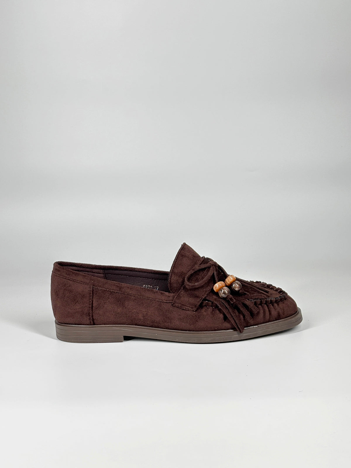 Mocassino in Suede con Frange e Perline - Testa di Moro