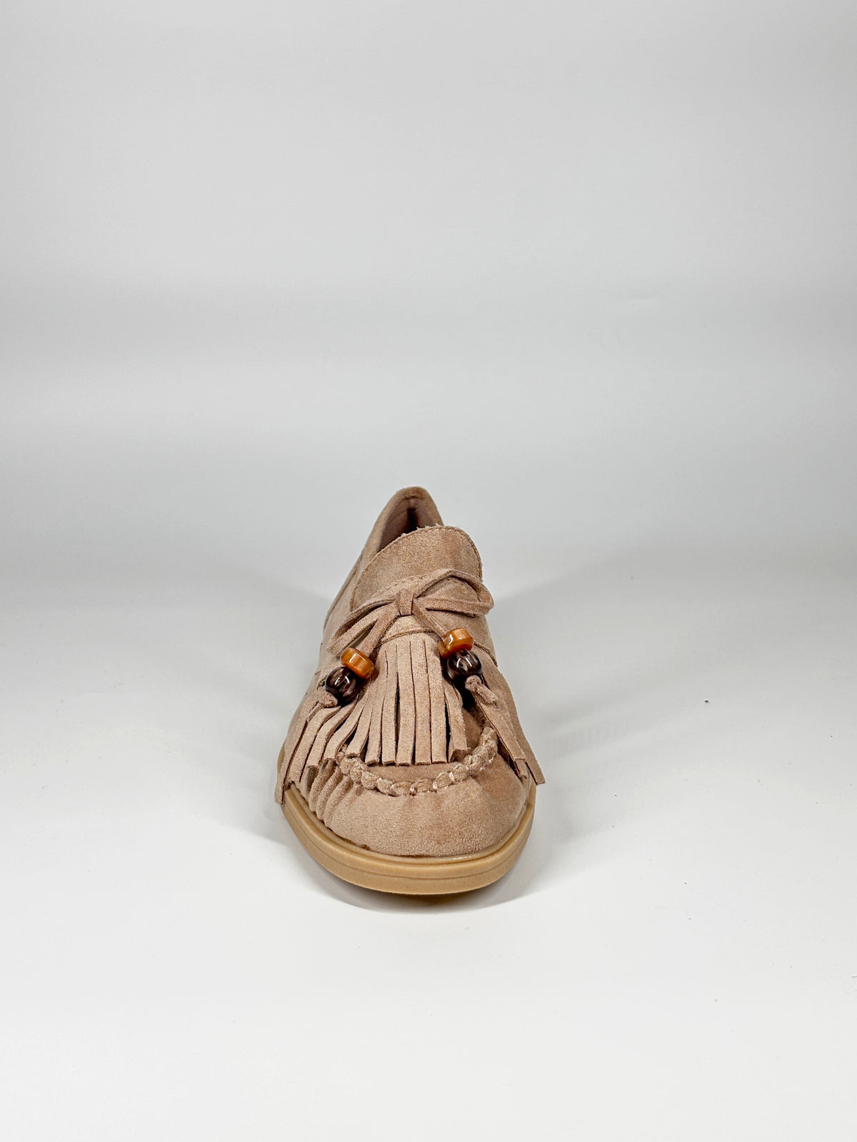 Mocassino in Suede con Frange e Perline - Beige