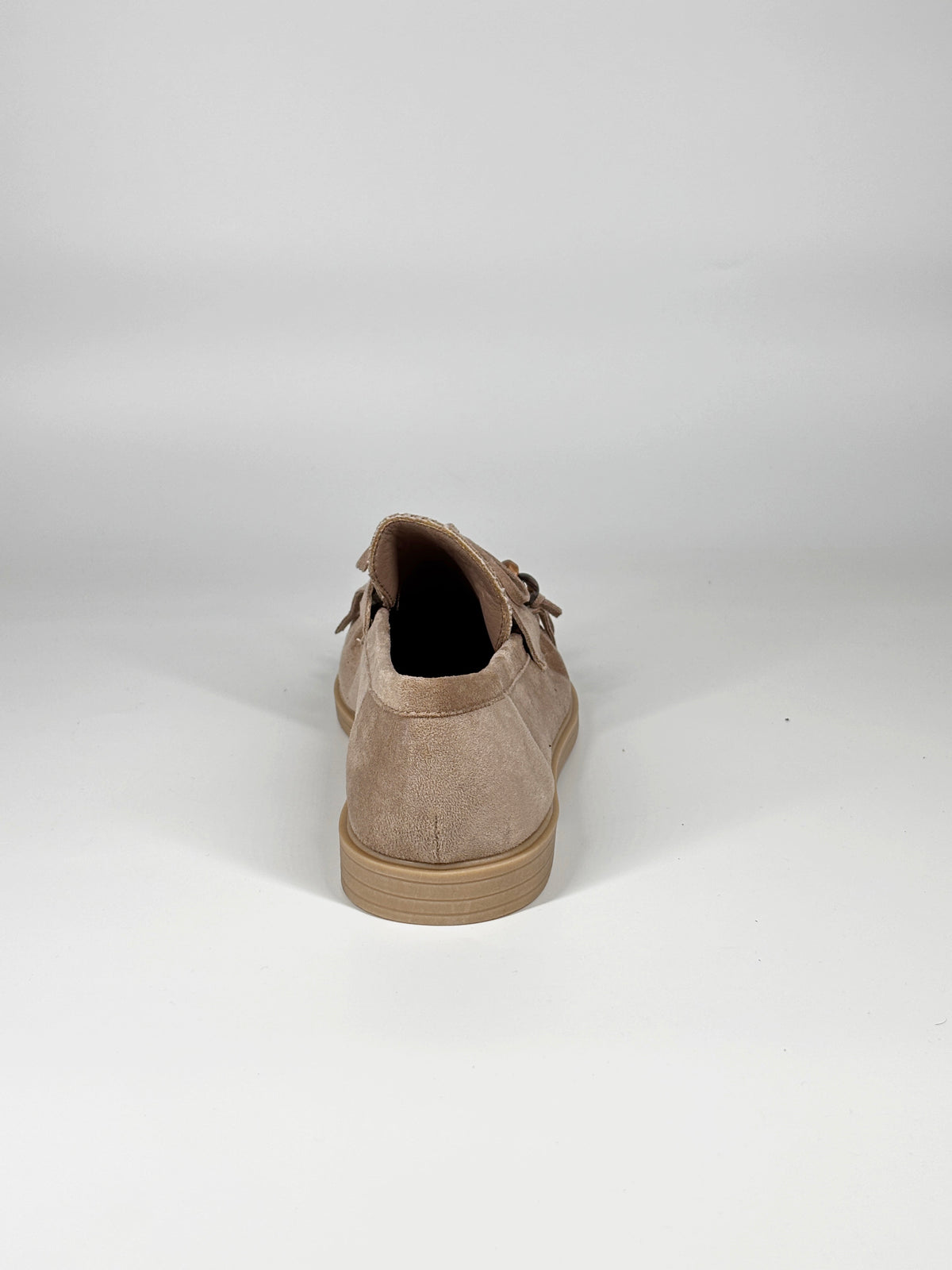 Mocassino in Suede con Frange e Perline - Beige
