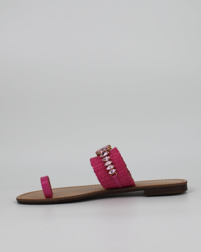 Sandalo Basso Infradito con Brillantini - Fucsia