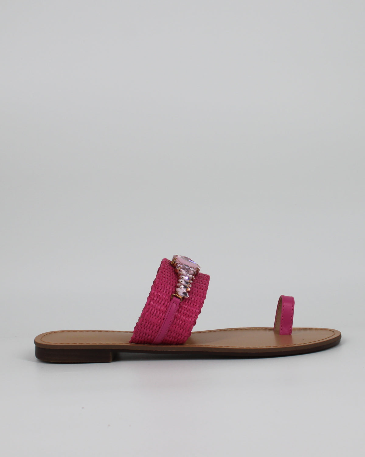 Sandalo Basso Infradito con Brillantini - Fucsia