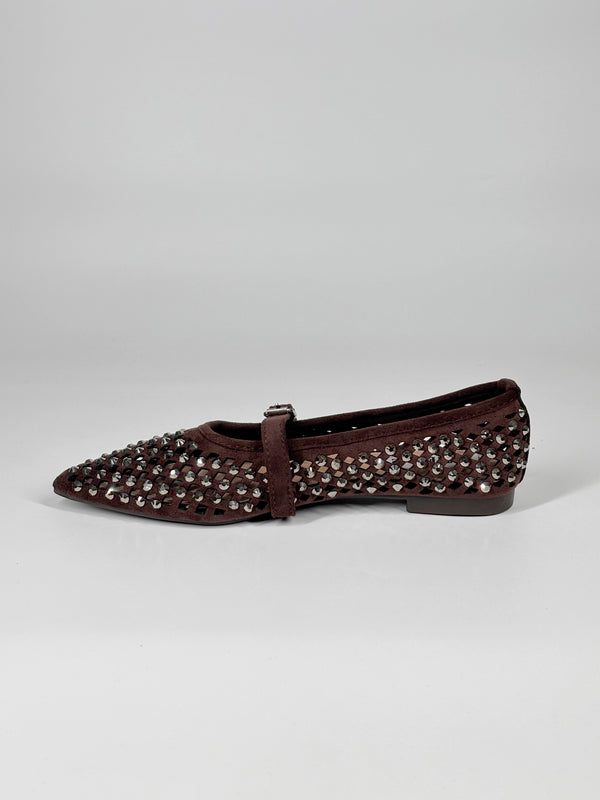 Ballerina a Punta traforata con brillantini - Marrone