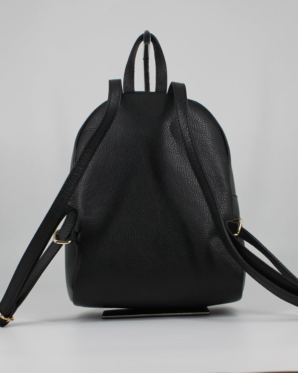 Zaino Donna  in Pelle con Zip Dorate e Tasca Frontale - Nero