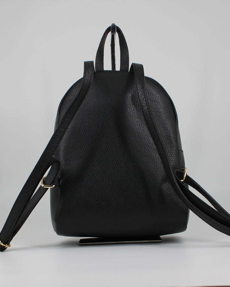 Zaino Donna  in Pelle con Zip Dorate e Tasca Frontale - Nero