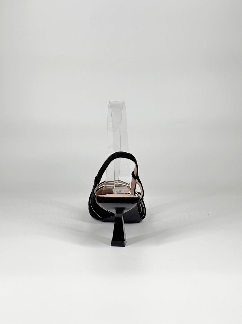 Scarpa Slingback  con Cinturino e Tacco Geometrico - Nero