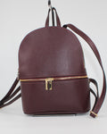 Zaino Donna  in Pelle Martellata con Zip Dorate e Tasca Frontale - Bordeaux