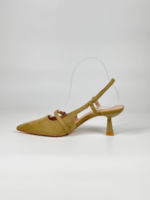 Scarpa Slingback  con Cinturino e Tacco Geometrico - Verde