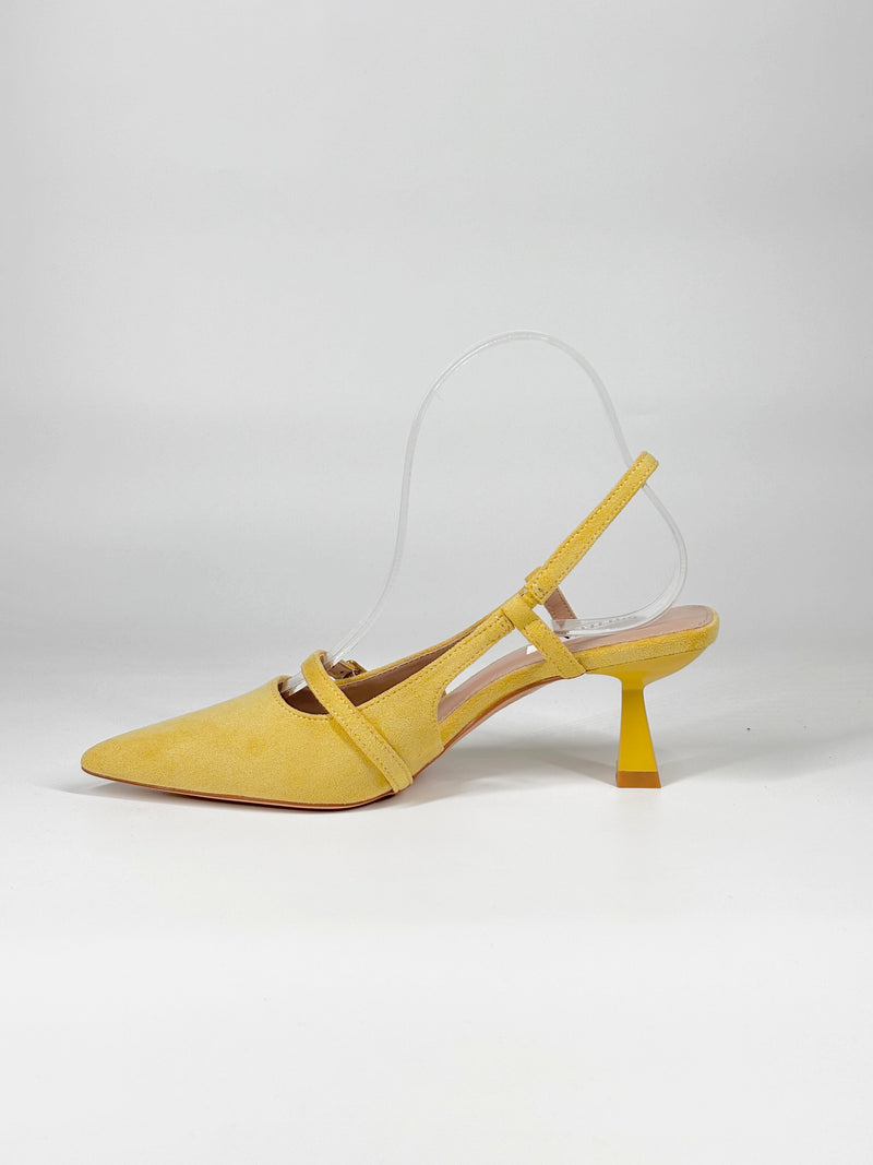 Scarpa Slingback  con Cinturino e Tacco Geometrico - Gialla