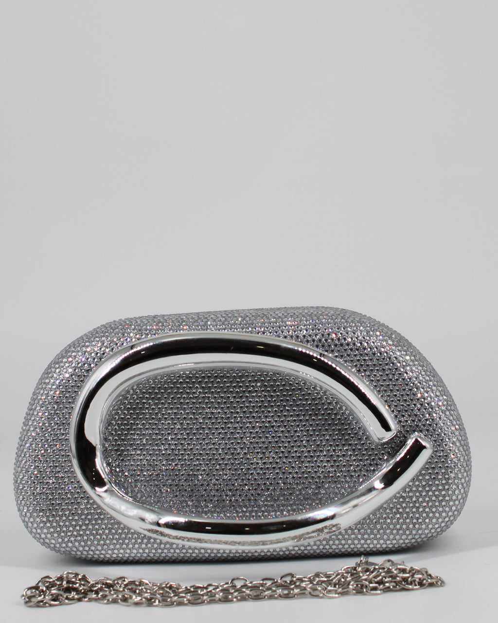 Pochette  con Strass e Dettaglio Metallo Cromato -  Argento