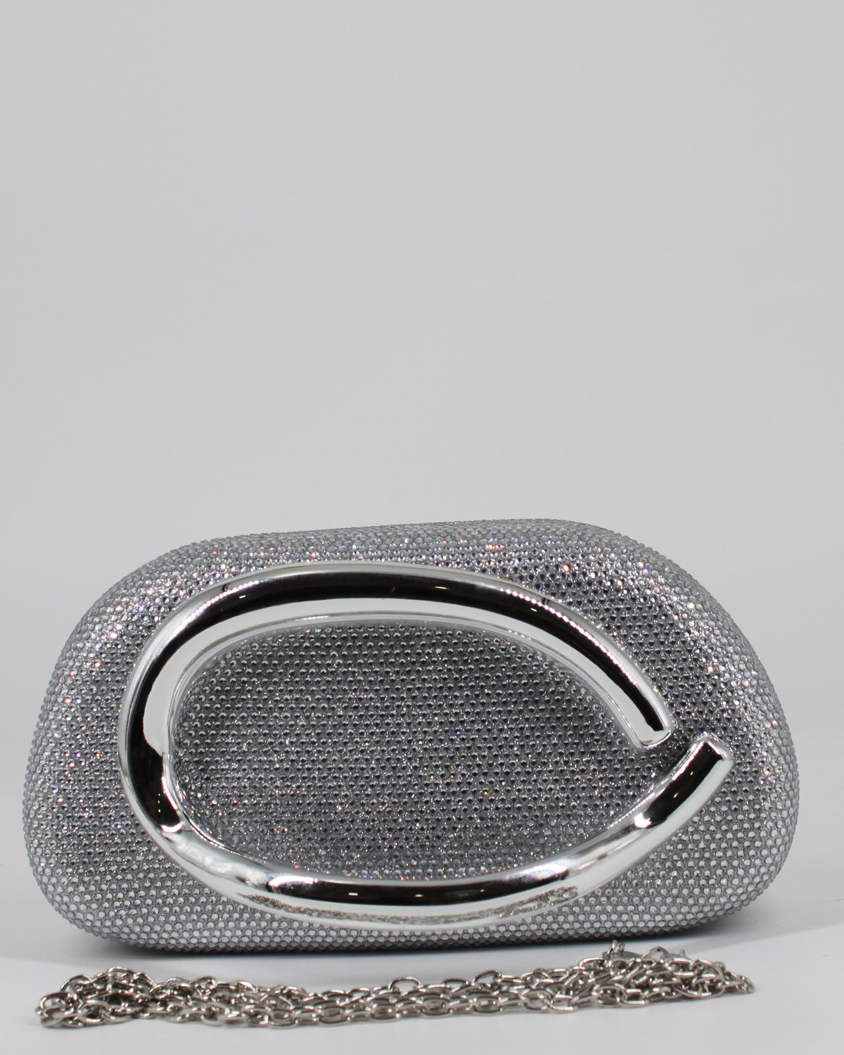 Pochette  con Strass e Dettaglio Metallo Cromato -  Argento