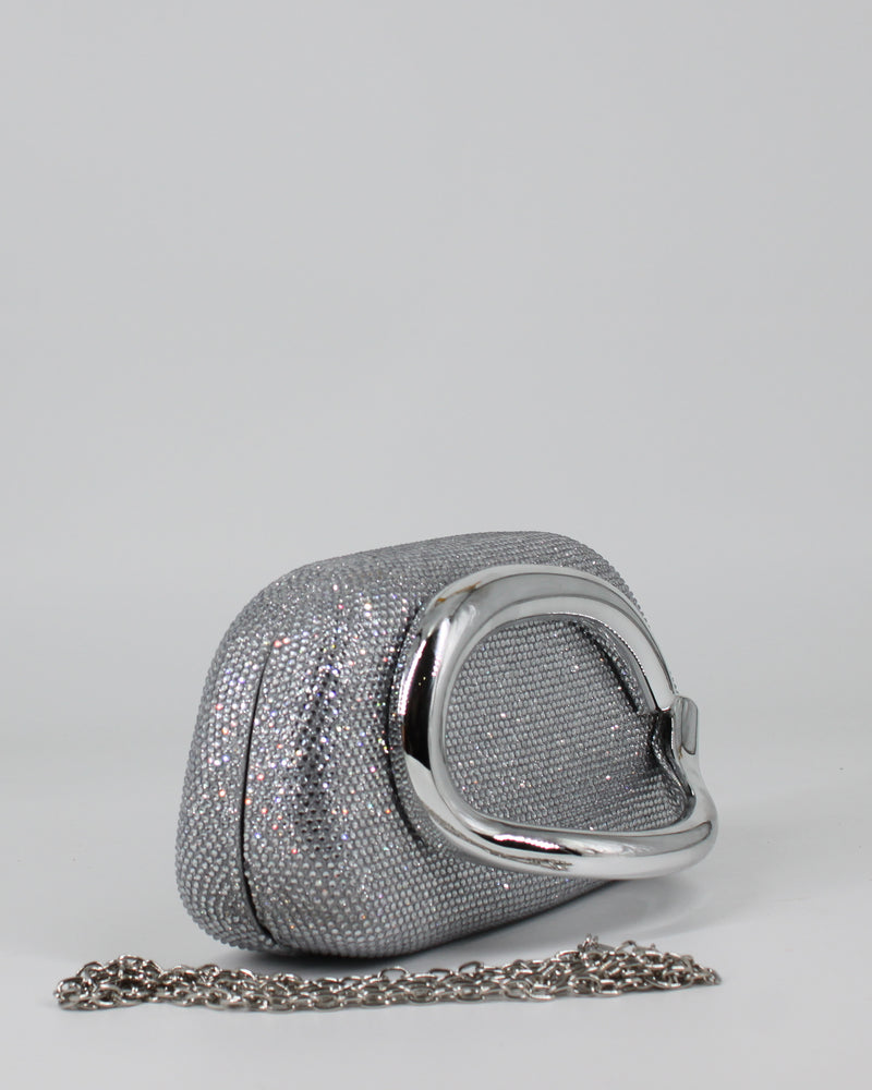 Pochette  con Strass e Dettaglio Metallo Cromato -  Argento