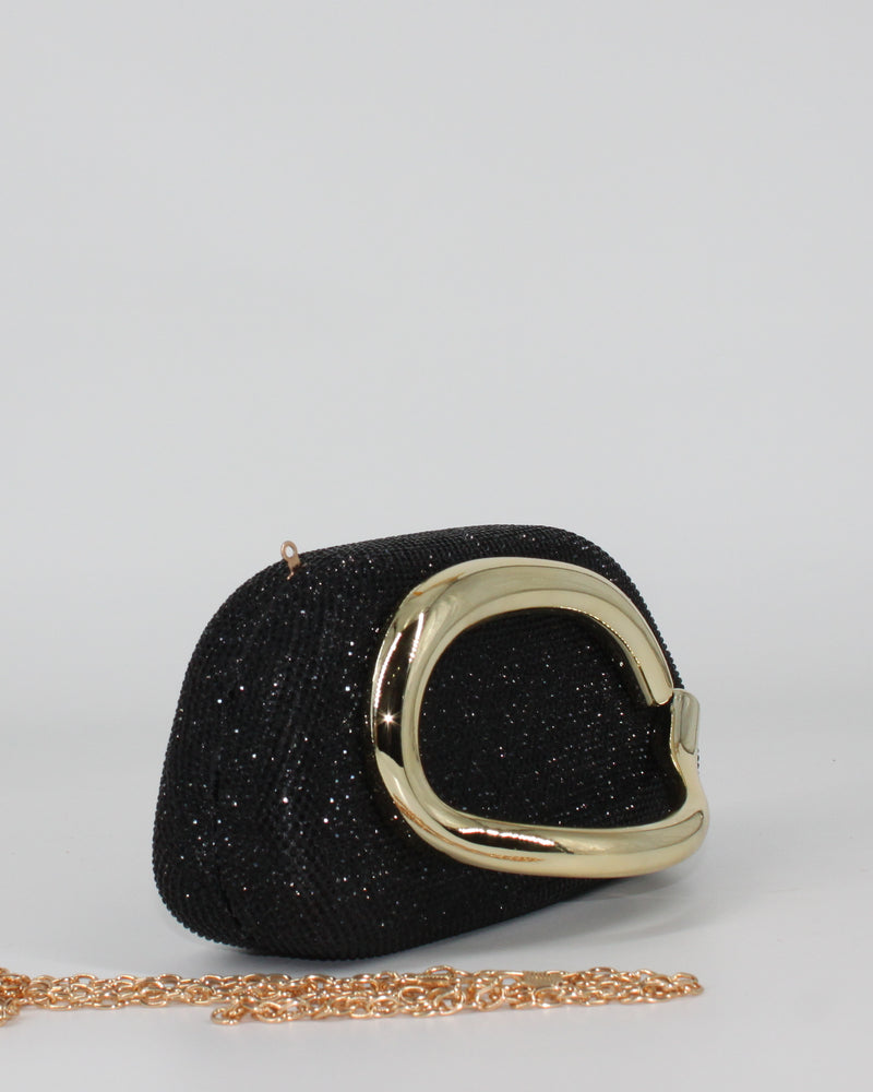 Pochette  con Strass e Dettaglio Metallo Oro- Nero