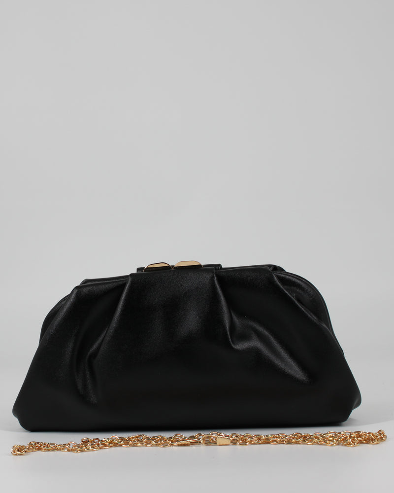 Pochette Nera con Chiusura Clic-Clac e Catena Rimovibile