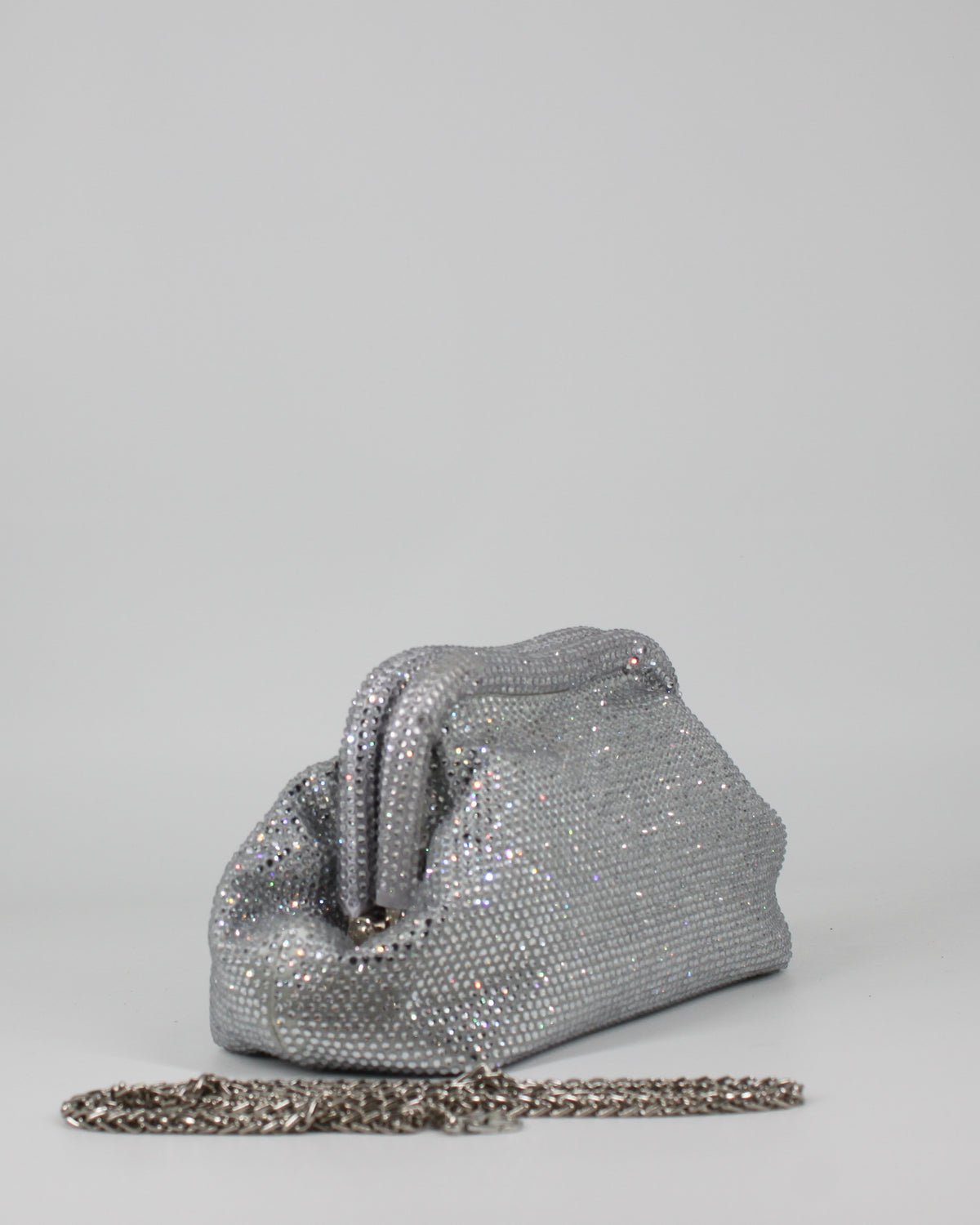 Clutch Gioiello Argentata in Strass con Tracolla Argento
