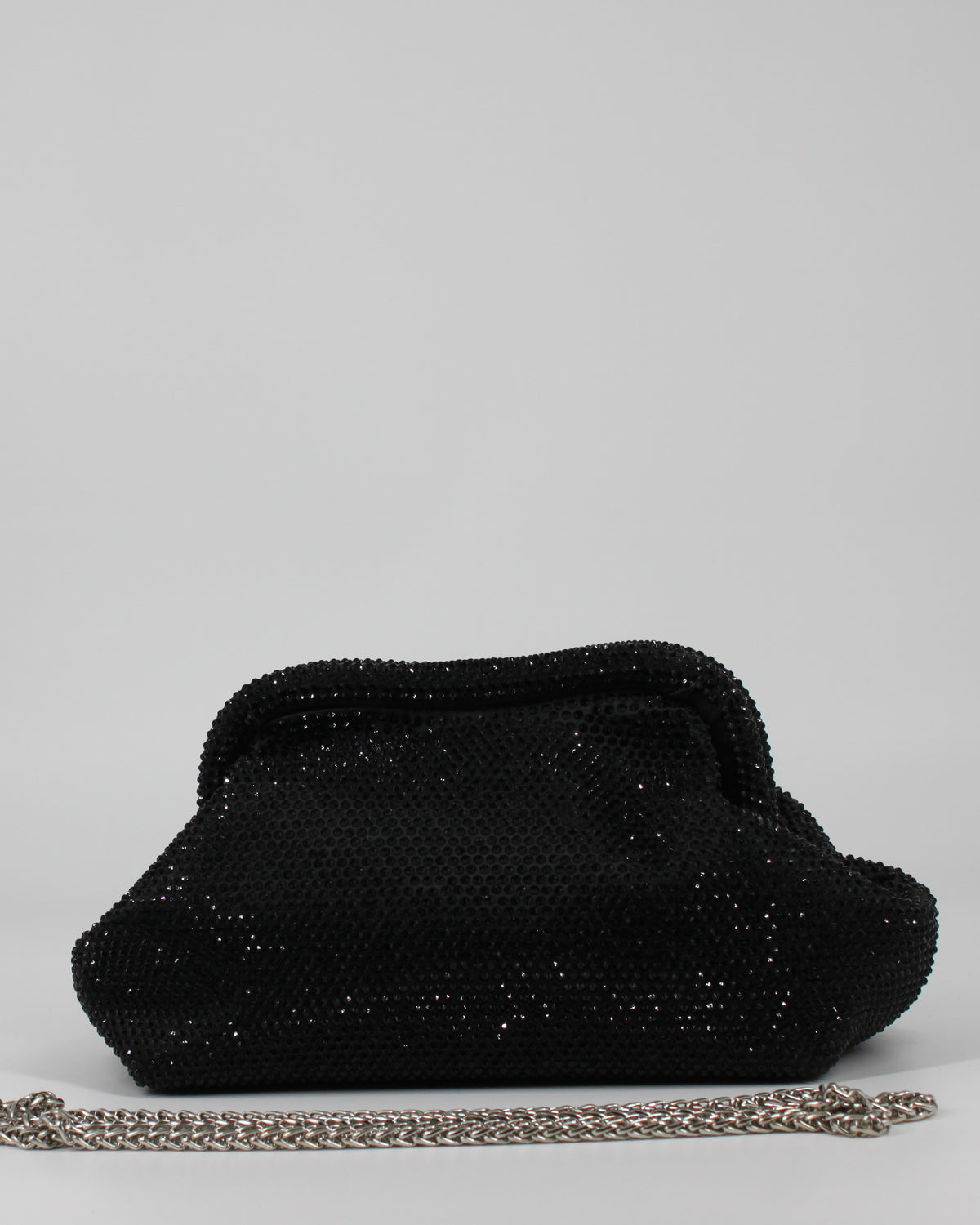 Clutch Gioiello Nera in Strass con Tracolla Argento