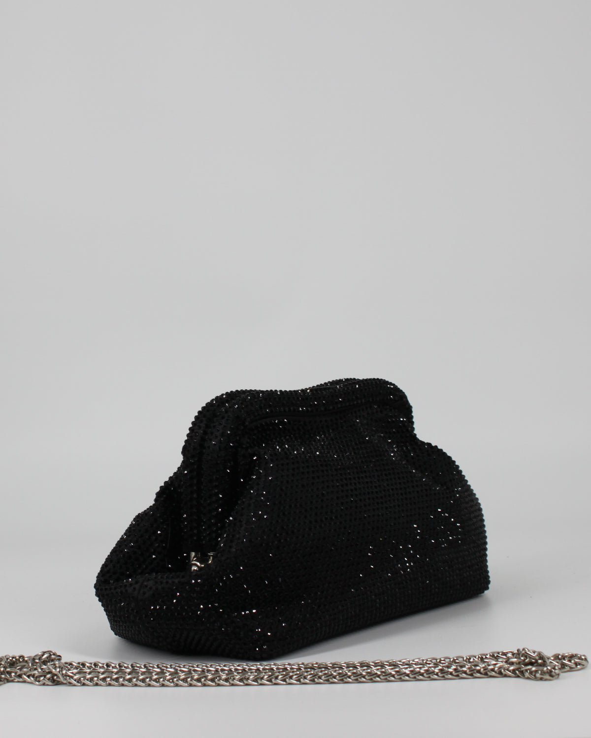 Clutch Gioiello Nera in Strass con Tracolla Argento