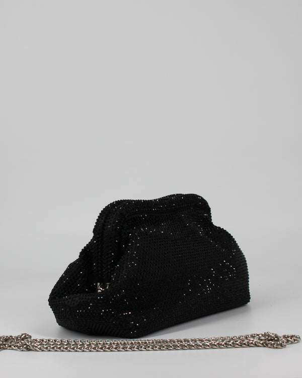 Clutch Gioiello Nera in Strass con Tracolla Argento