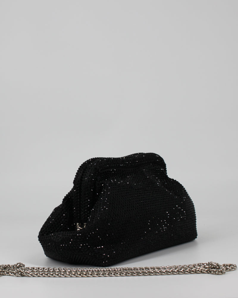 Clutch Gioiello Nera in Strass con Tracolla Argento